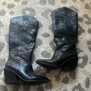 Black Leather Cowboy Boots